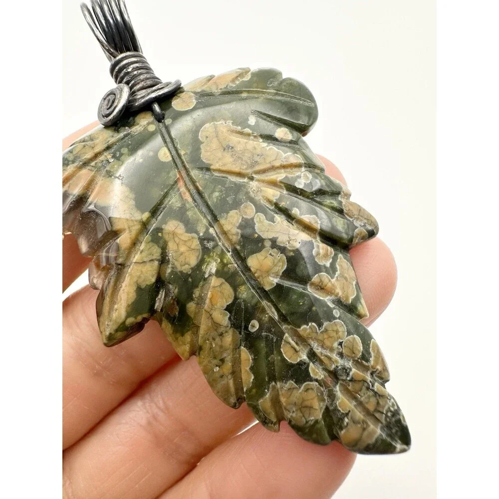 Handmade Ocean Jasper Leaf Pendant Large